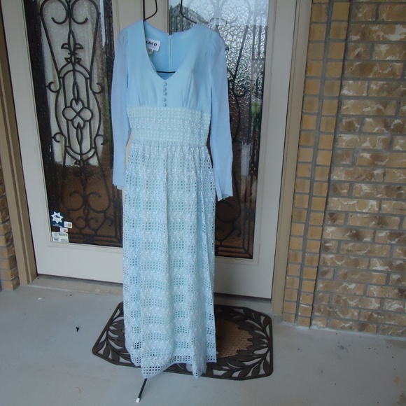 NOS 70s Maxi Embroidered Eyelet Lace Dress COCO 8 - Picture 2 of 8